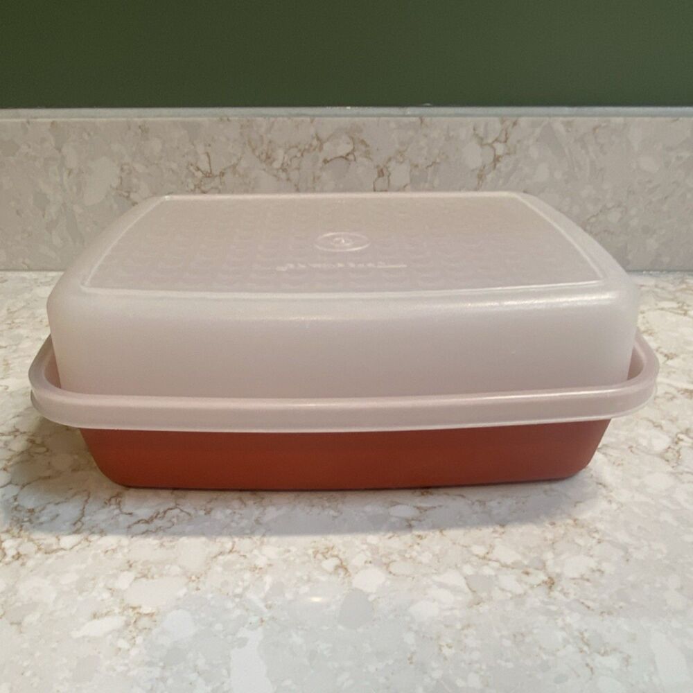 VTG Tupperware Red Rectangular Plastic Storage Container Snap Lid 10x7x3.5" Art
